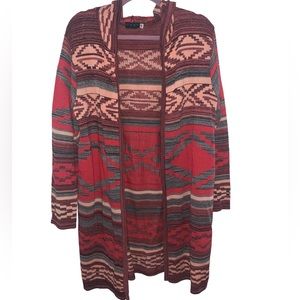CENY Open Front Cardigan with Hood Women’s Tribal Print Size 1X